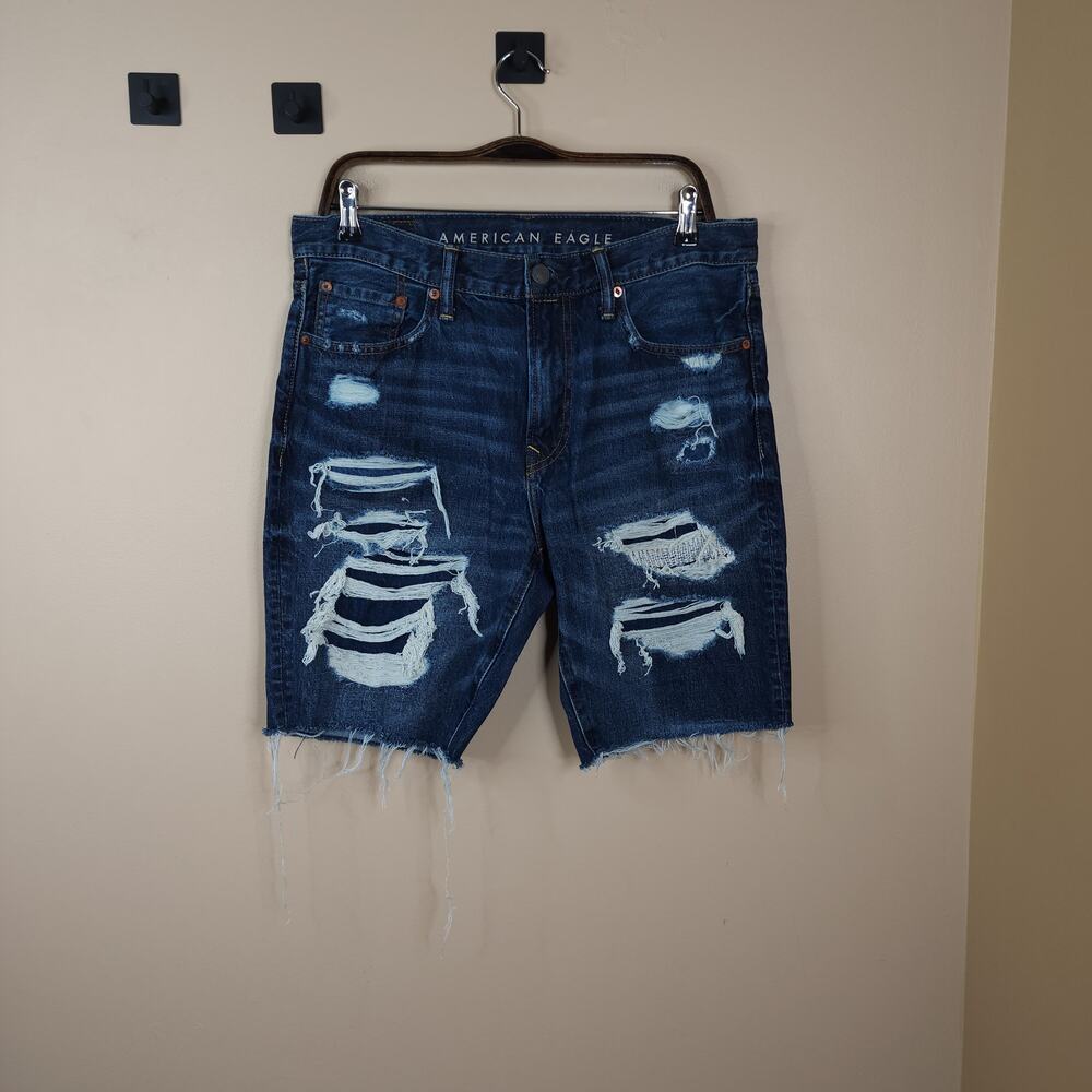 AMERICAN EAGLE Outfitters Blue Distressed Jean Shorts